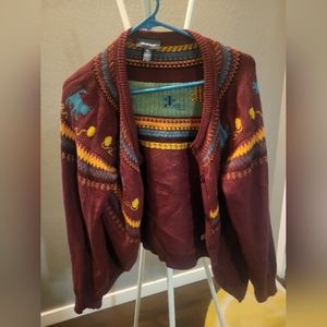 Modcloth sweater, maroon with cats on it XL
